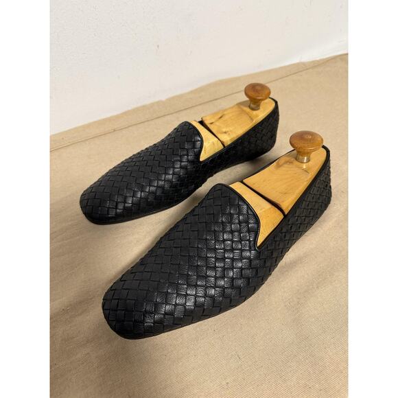 Bottega Veneta Shoes Black Intrecciato Woven Leather Mens Loafers Made in Italy - Picture 1 of 16